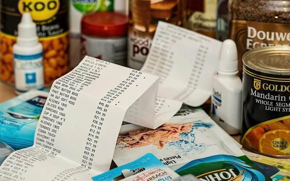 A pile of groceries and a receipt