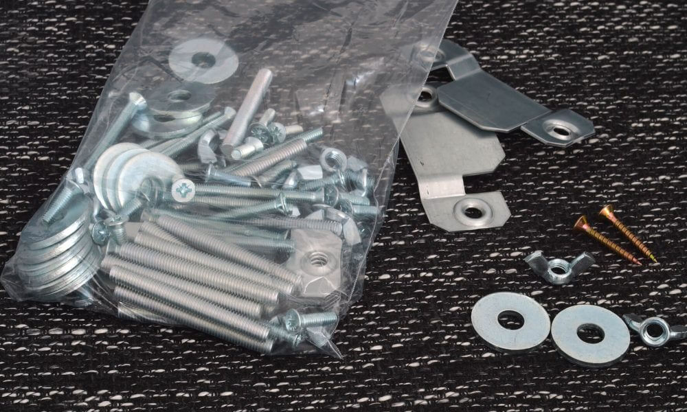 Screws and other hardware in a ziplock bag